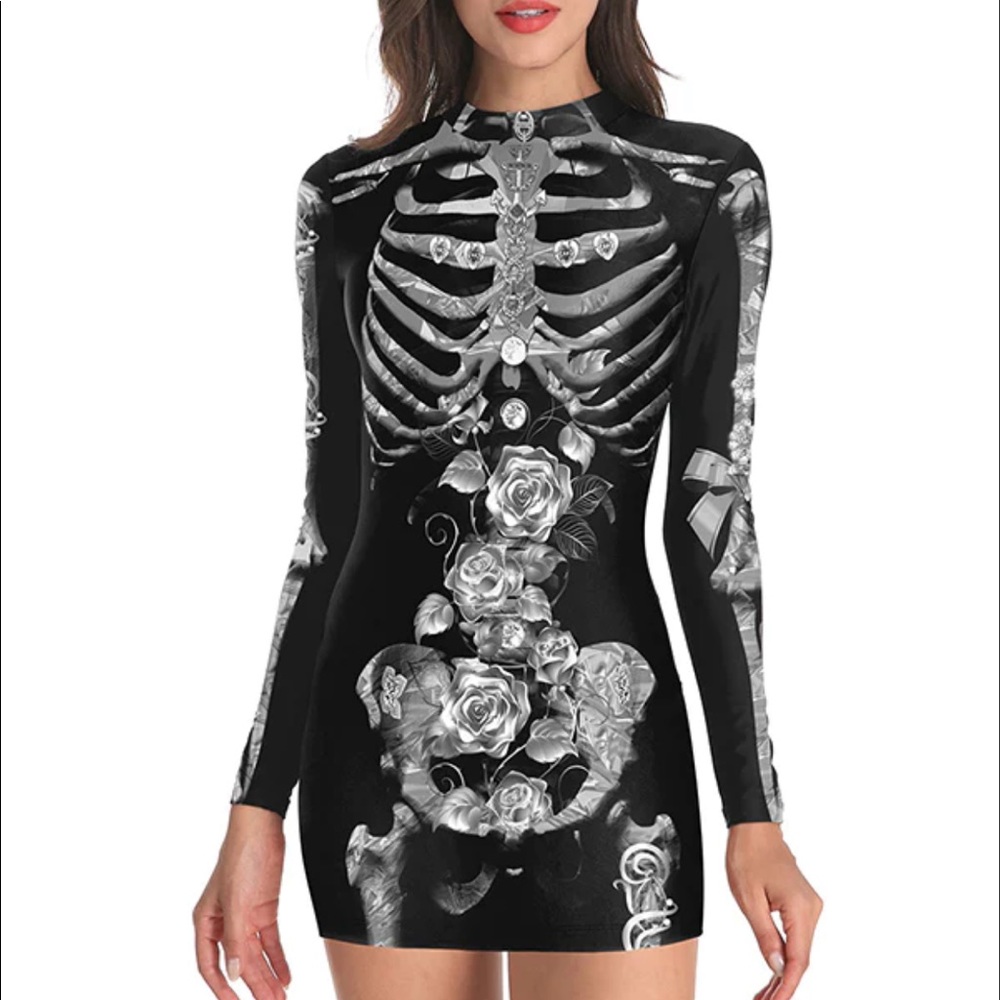 NWT 💀 Rose Skeleton Bodycon Mini Dress
